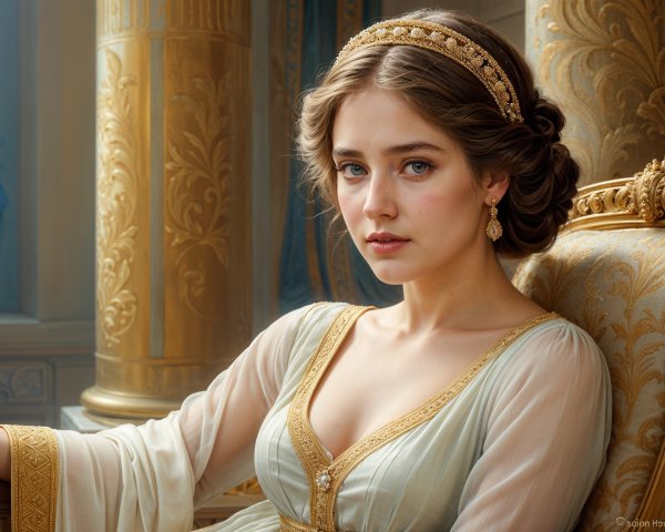 Elegant Young Woman in Luxurious Decorated Room