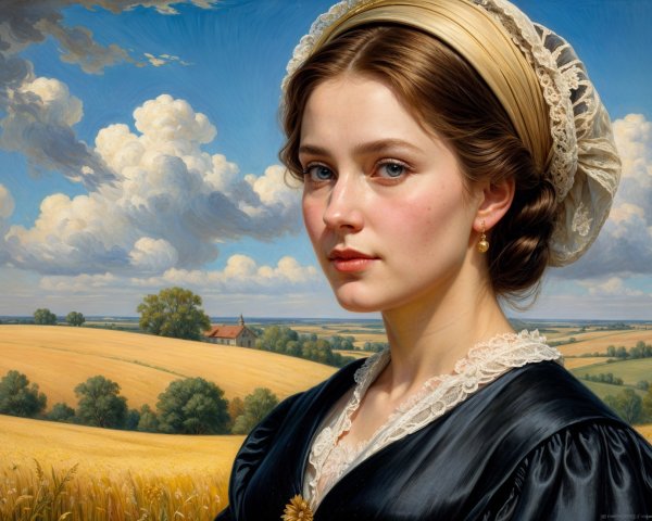 Young Woman in Traditional Attire in Scenic Landscape