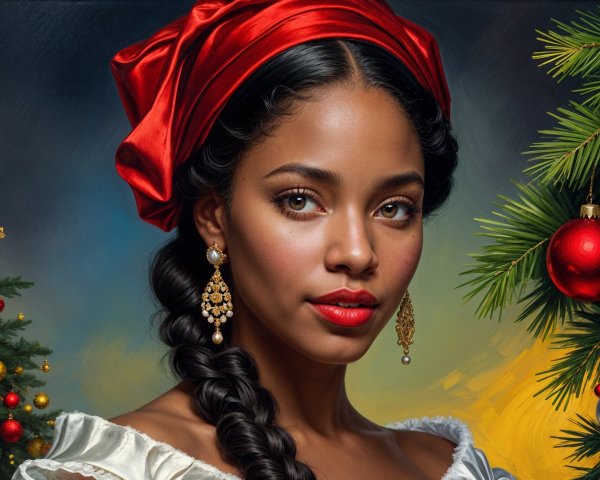 Young woman with braided hair in festive Christmas scene