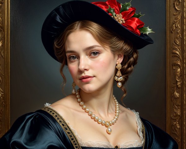 Elegant Portrait of a Young Woman in Dark Gown