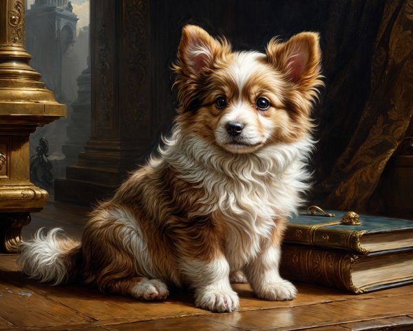 Fluffy Small Dog in Cozy, Regal Room Setting
