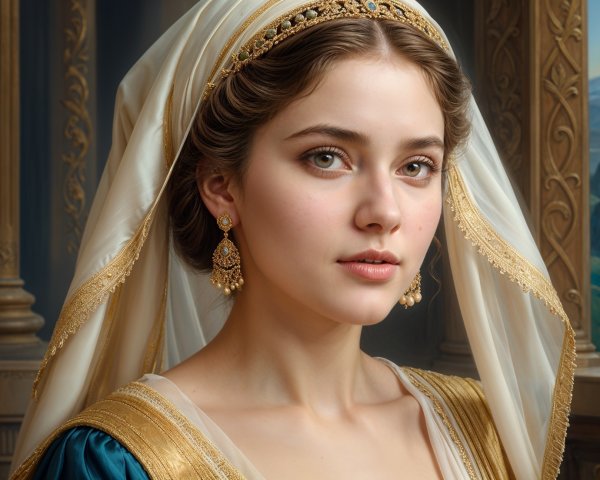 Young woman in historical attire with elegant details
