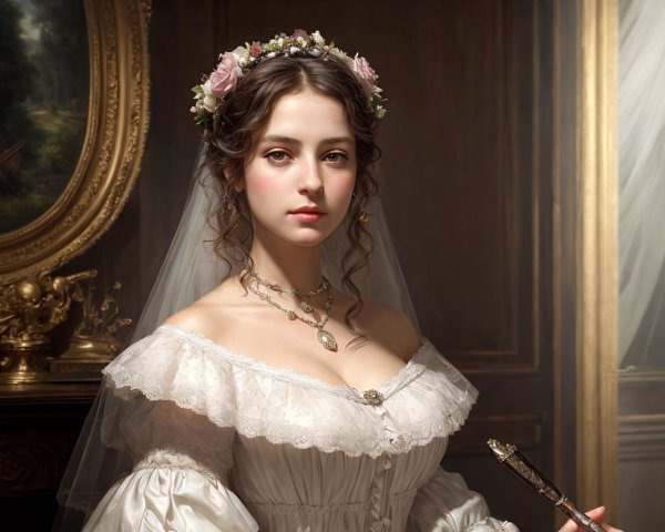 Bridal portrait of a woman in classical attire