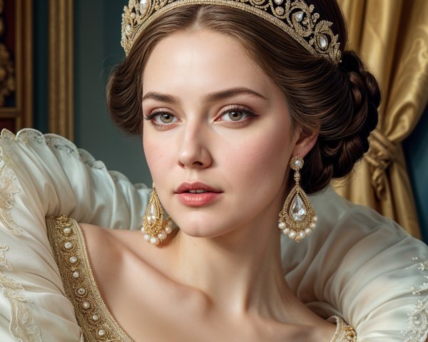 Regal Portrait of Young Woman in Ornate Gown