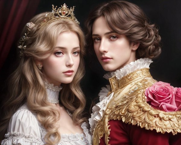 Regal Couple in Ornate Historical Attire Painting