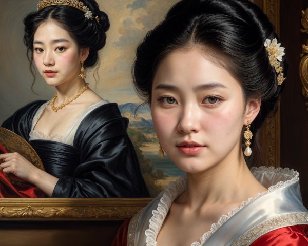 Young Woman in Historical Setting with Elegant Gown
