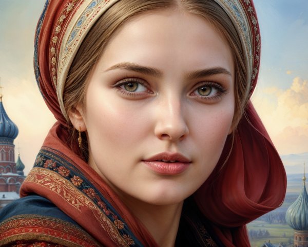 Young Woman in Traditional Attire with Iconic Background