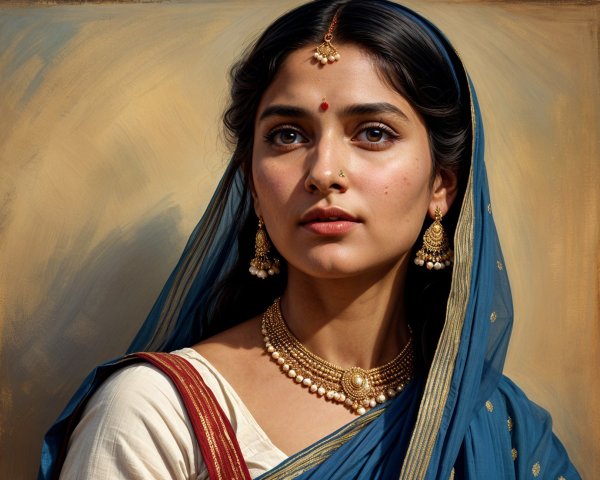 Traditional Outfit with Cream Kurta and Blue Dupatta