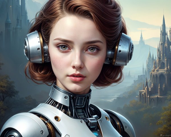 Futuristic Robot in Medieval Landscape Setting