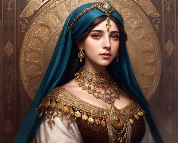 Regal Woman in Traditional Attire with Gold Jewelry