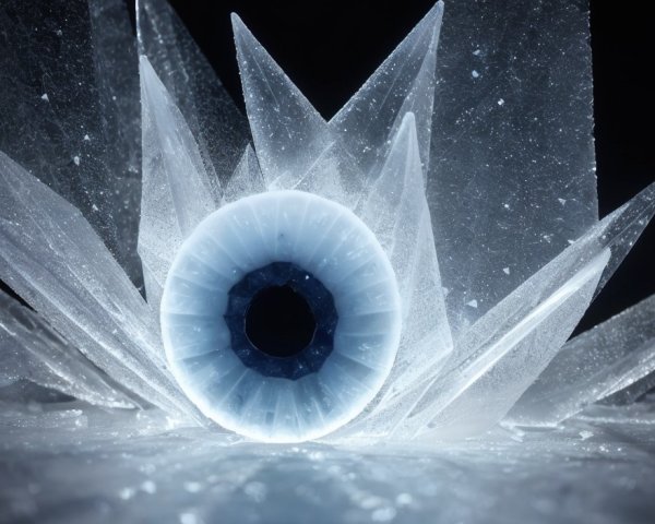 Eye Surrounded by Shard-Like Ice Crystal Structures
