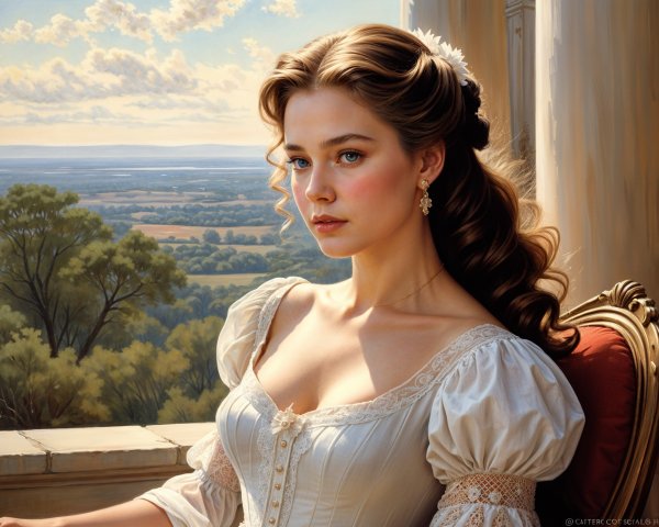 Elegant Young Woman in Scenic Landscape Setting