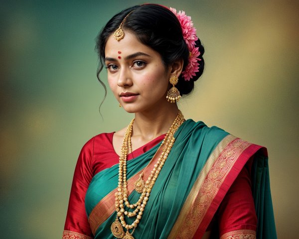 Traditional Attire of a Young Woman in Saree