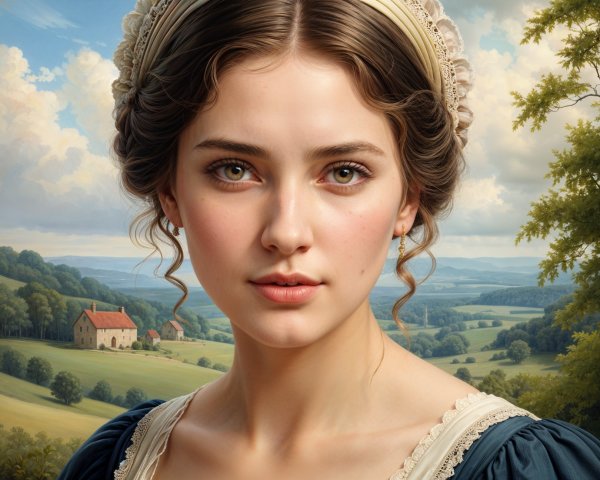 Portrait of a Young Woman in a Serene Landscape