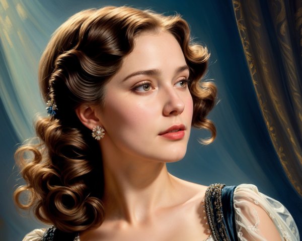 Young woman with curls and vintage-style earrings