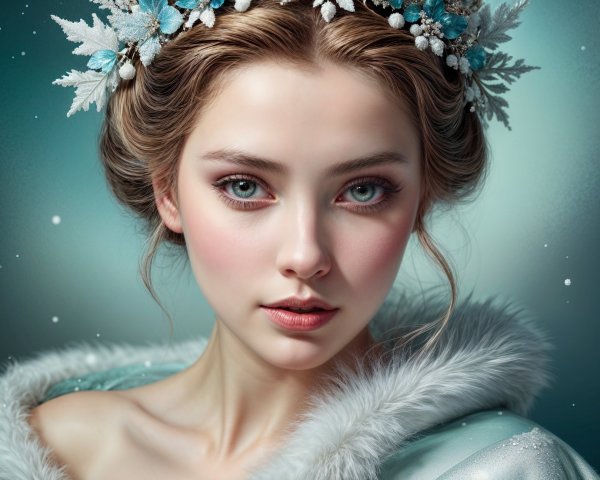 Close-Up Portrait of a Young Woman in Winter Theme