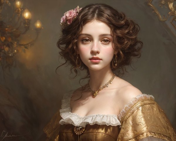 Digital painting of a young woman in vintage dress