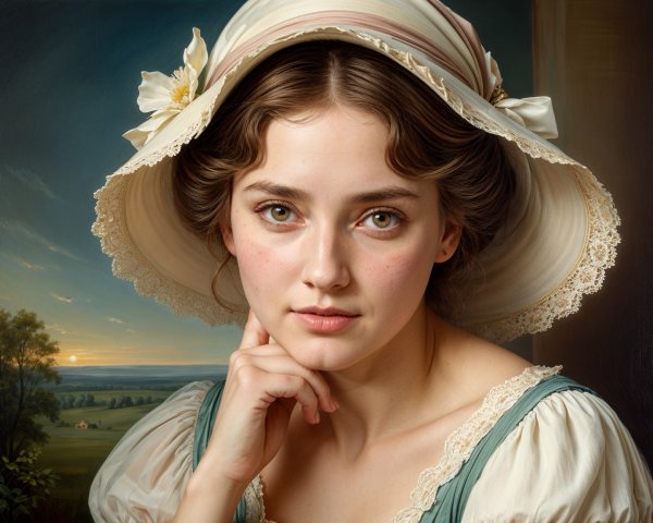 Young woman in elegant dress with serene sunset backdrop