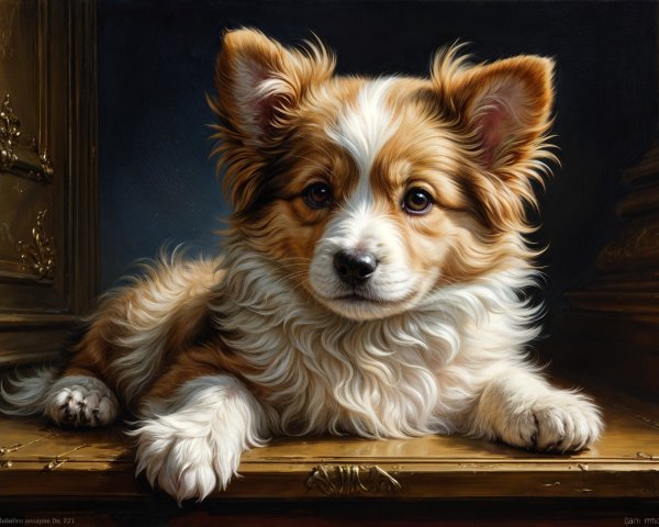 Fluffy Golden and White Puppy in Elegant Setting