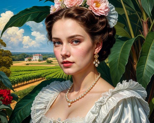 Portrait of a Young Woman in a Vineyard Setting