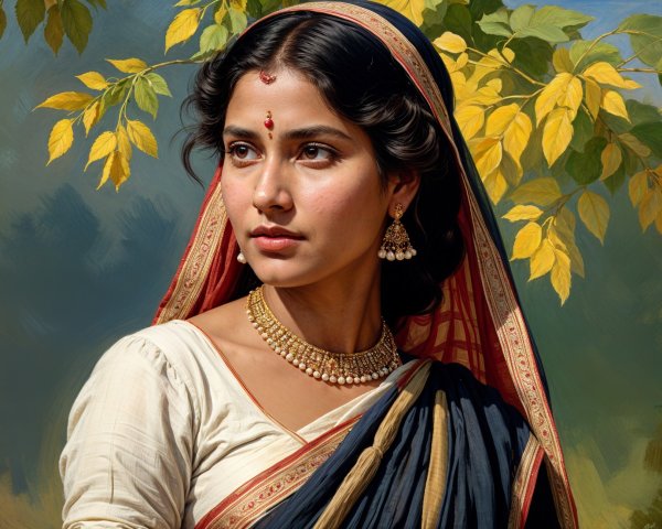 Young Woman in Traditional Attire with Elegant Jewelry