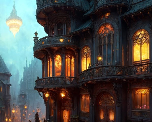 Fantastical Gothic Building with Glowing Windows