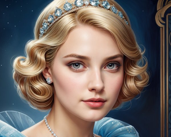 Young woman in elegant gown with sparkling tiara