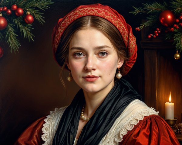 Traditional Outfit with Red Headscarf and Candlelight