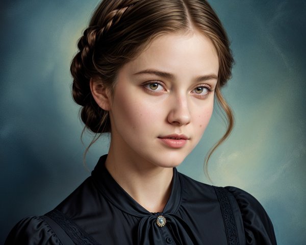 Thoughtful Portrait of a Young Woman with Braided Hair