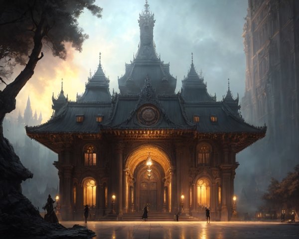 Gothic palace with intricate details and towering spires