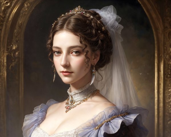 Portrait of a Young Woman in Elegant Attire and Veil