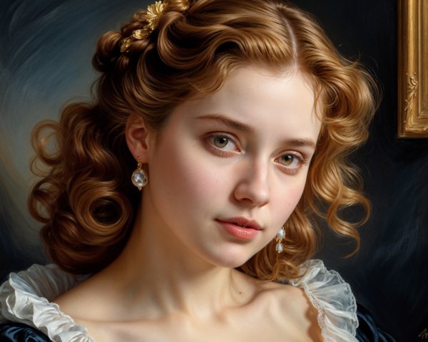 Portrait of a Young Woman with Curly Hair and Elegance