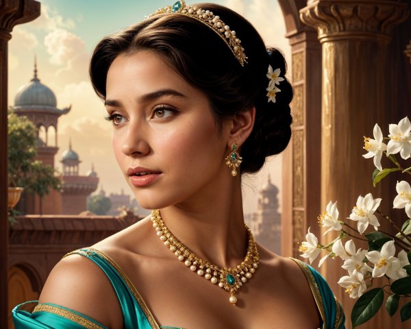 Elegant Young Woman in Teal Gown and Tiara