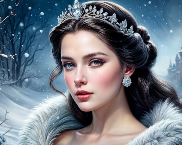 Regal Young Woman in a Snowy Landscape with Tiara