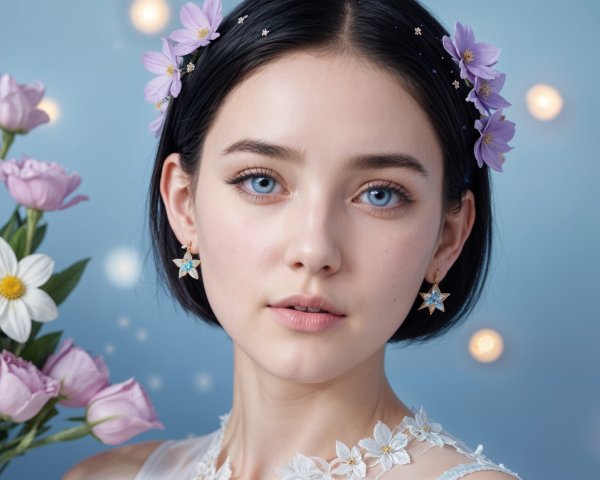 Young woman with flowers and elegant earrings portrait