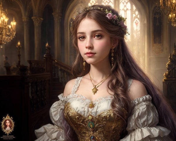 Renaissance Portrait of a Young Woman in Grand Hall