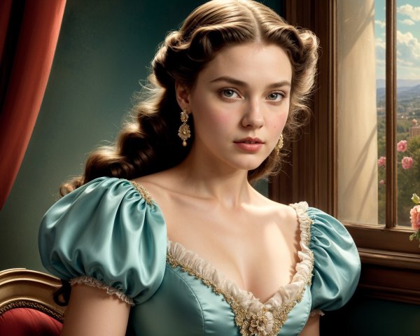 Young Woman in Light Blue Gown by a Window