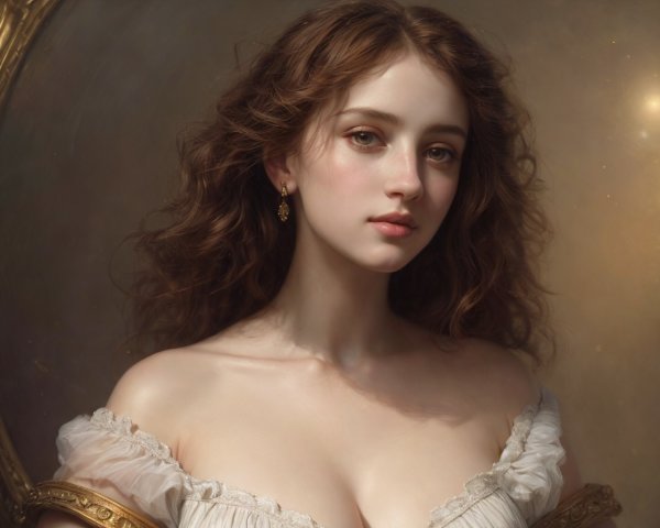 Young Woman in Off-the-Shoulder Gown with Ethereal Lighting