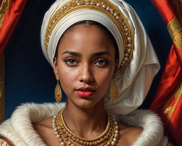 Regal Woman in Opulent Jewelry and Elegant Attire