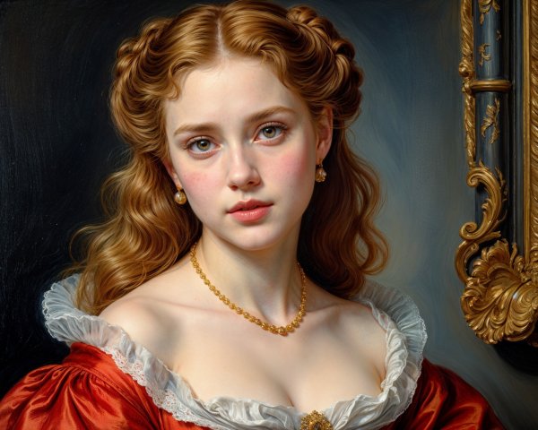 Classical Portrait of a Young Woman in Red Gown