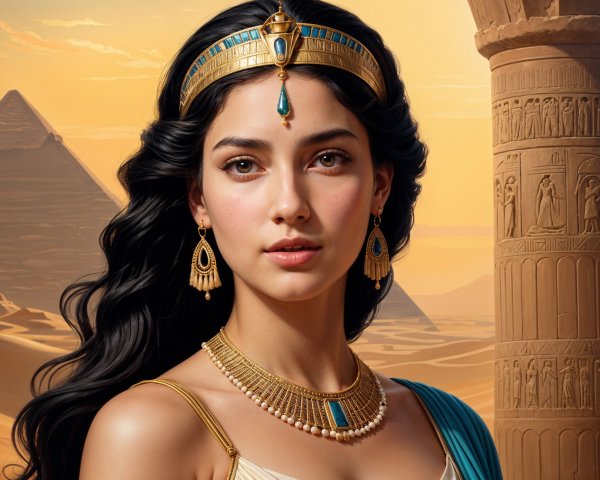 Young Woman in Ancient Royalty at Pyramids