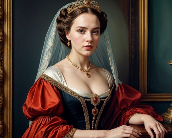 Elegant Young Woman in Lavish Historical Gown