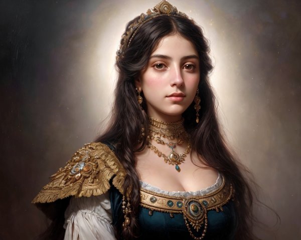 Regal Young Woman in Ornate Gown and Crown