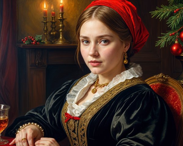 Young Woman in Black Dress at Candlelit Table