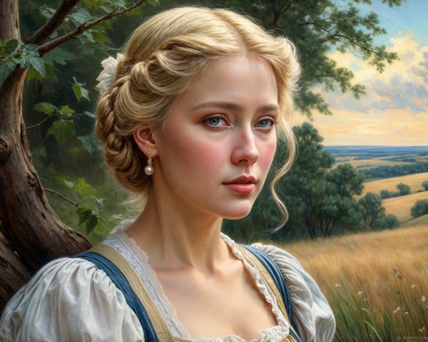 Young woman in traditional garment in countryside setting