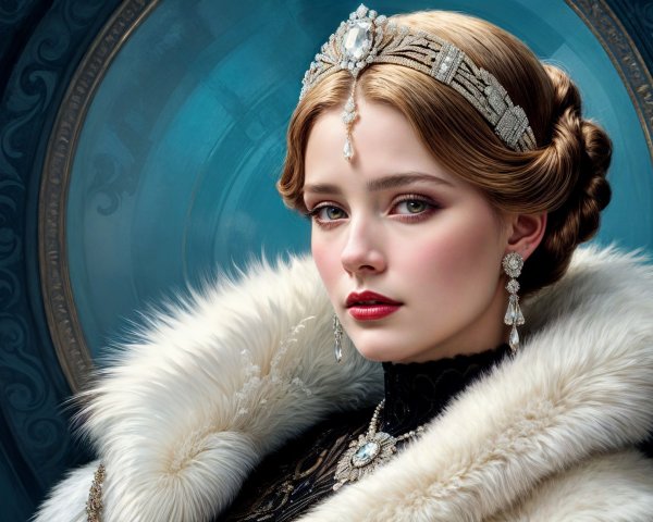 Regal Woman in Luxurious Fur Coat and Jewelry
