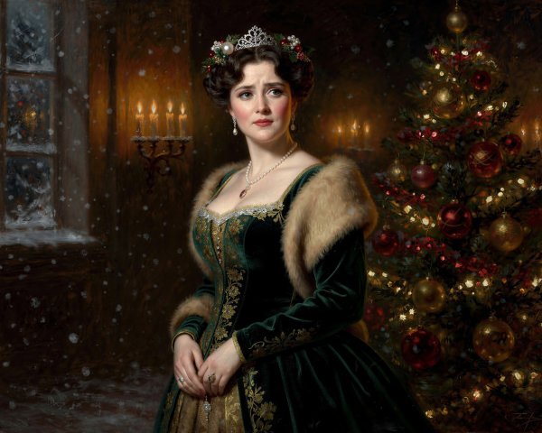 Oil Painting of a Sorrowful Woman in Dark Room