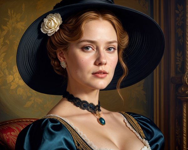 19th-Century Woman in Elegant Attire and Accessories