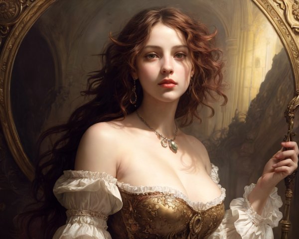 Portrait of a woman in gold and white period dress