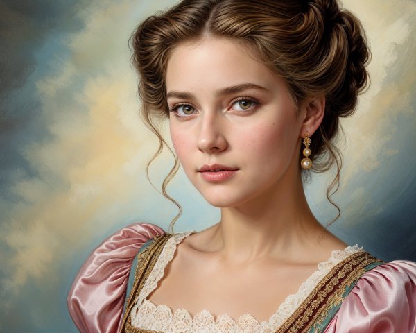 Portrait of a Young Woman in Vintage Dress